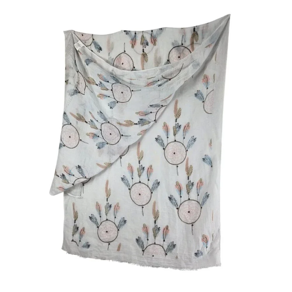Dream Catcher Scarf American Indian White Pastels 72